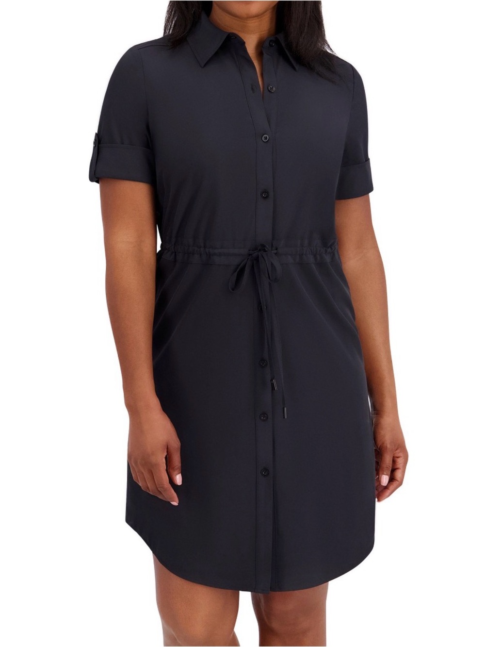 Black Shirt Dress with Drawstring Waist
